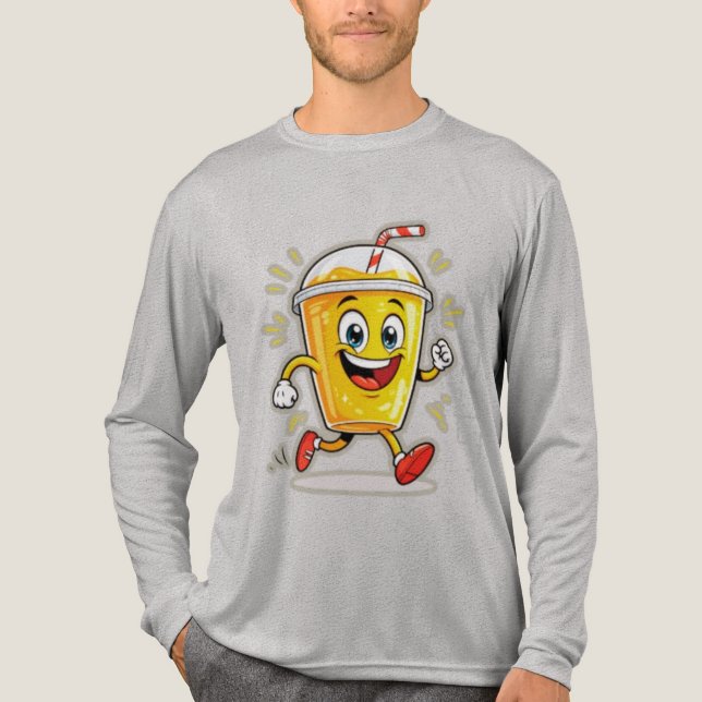 **Running Juice Cup Cartoon – Fun Street Drink Cha Tri-Blend Shirt (Vorderseite)