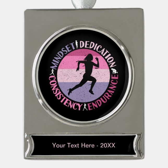 Running Mindset - Girly Runner Endurner Quote Banner-Ornament Silber (Vorderseite)