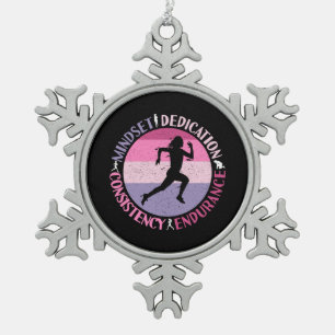 Running Mindset - Girly Runner Endurner Quote Schneeflocken Zinn-Ornament