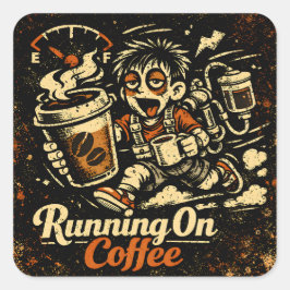 Running On Coffee – Caffeinated Humor Survival Quadratischer Aufkleber