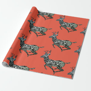 Running Rentier Red Wrapping Paper Weihnachten Geschenkpapier