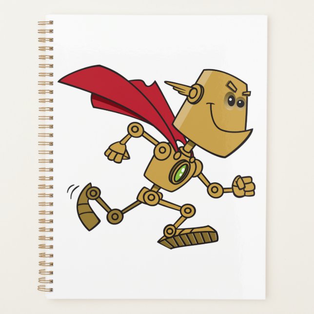 Running Robot Superhero Cartoon Character Planer (Vorderseite)