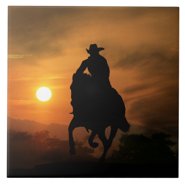 Running Ross and Cowboy Art Tile Fliese (Vorderseite)