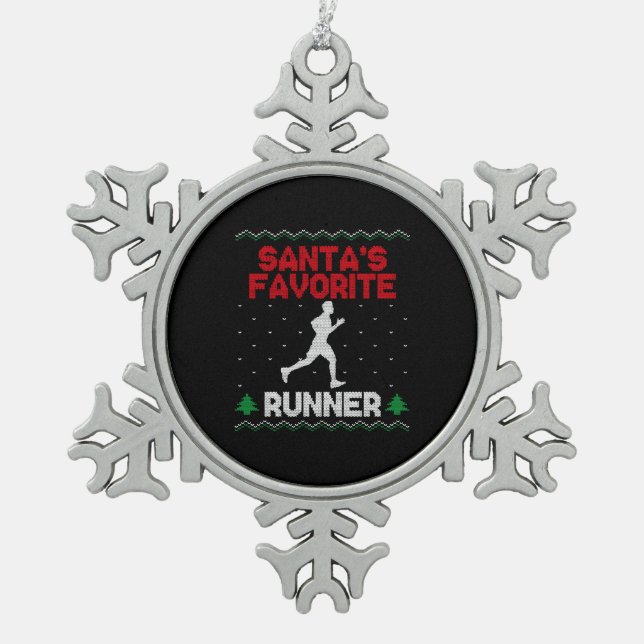 Running Runner Half Marathon Ugly Schneeflocken Zinn-Ornament (Vorderseite)
