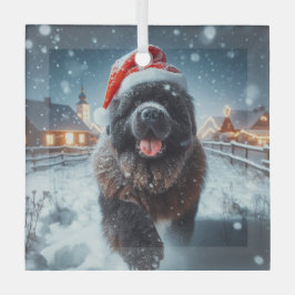 Running Santa Newfie Ornament Aus Glas