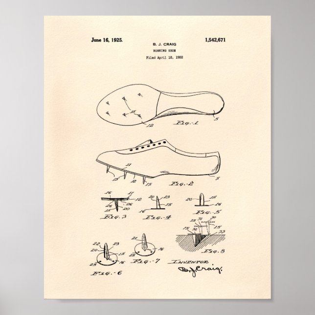 Running Shoe 1925 Patent Art Old Peper Poster (Vorne)