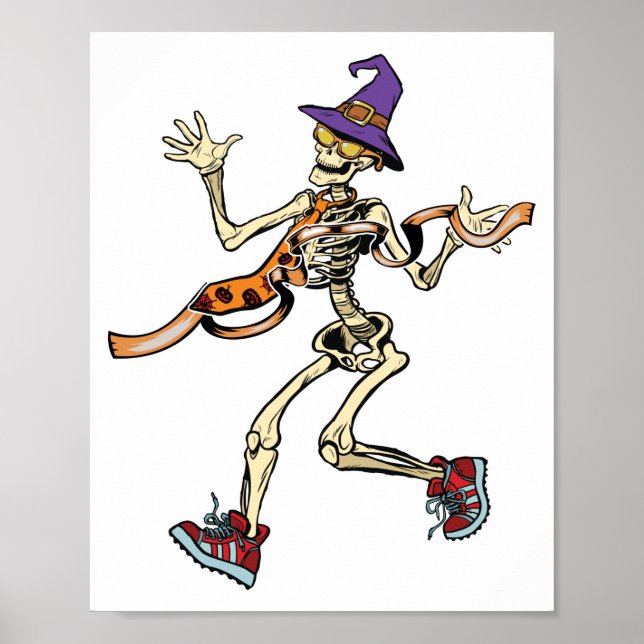 Running Skeleton Halloween Funny Runners Sport Poster (Vorne)