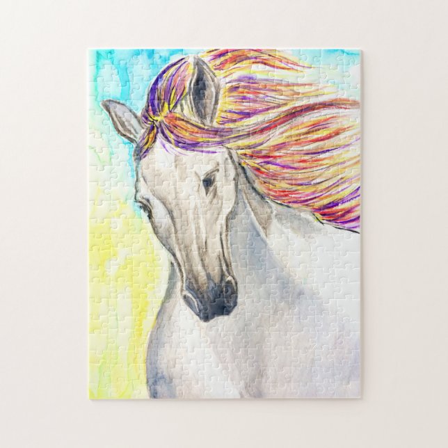 Running White Horse Jigsaw Puzzle Malerei (Vertikal)