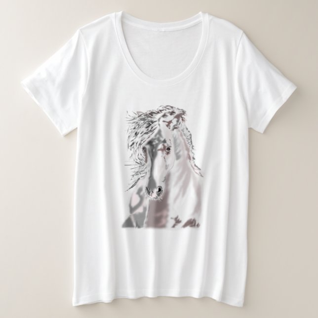 Running White Horse Plus Size T - Shirt (Design vorne)