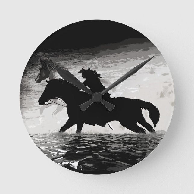 Running with Spirits - Horses Round Clock Runde Wanduhr (Vorderseite)