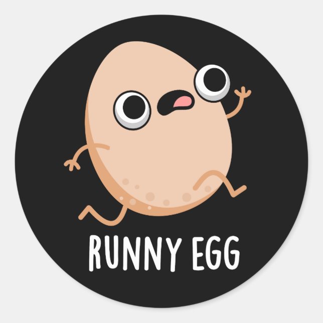 Runny Egg Funny Running Egg Pun Dark BG Runder Aufkleber (Vorderseite)