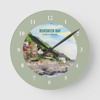 Runswick Bay North Yorkshire England Aquarell Runde Wanduhr
