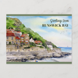 Runswick Bay Yorkshire England Aquarellmalerei Postkarte
