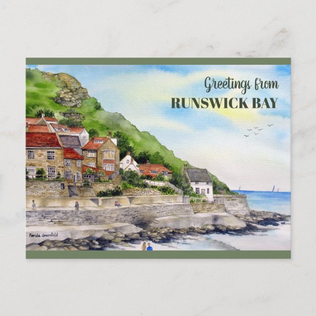 Runswick Bay Yorkshire England Aquarellmalerei Postkarte (Vorderseite)