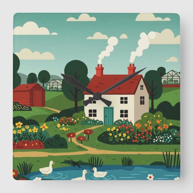 Rural town quadratische wanduhr (Vorderseite)