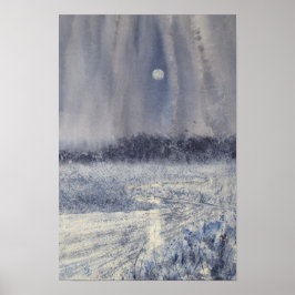 Rushing Creek under Moon Aquarell Print Poster