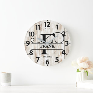 Rusitc Holz Hintergrund F Monogramm Große Wanduhr