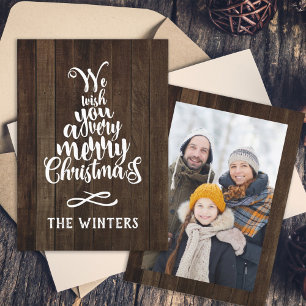 Rusitc Wood Christmas Tree Lettering Foto Feiertagskarte