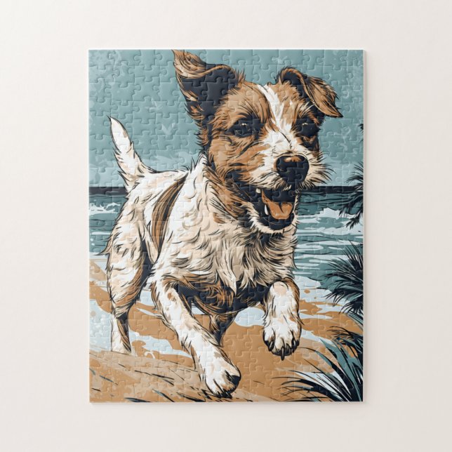 Russel-Terrier am Strand Puzzle (Vertikal)