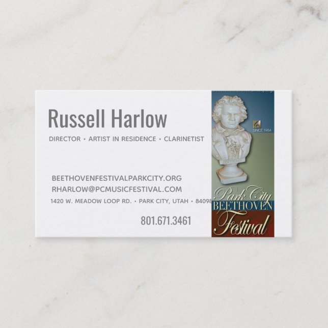 Russell Harlow Festival Business Card Visitenkarte (Vorderseite)