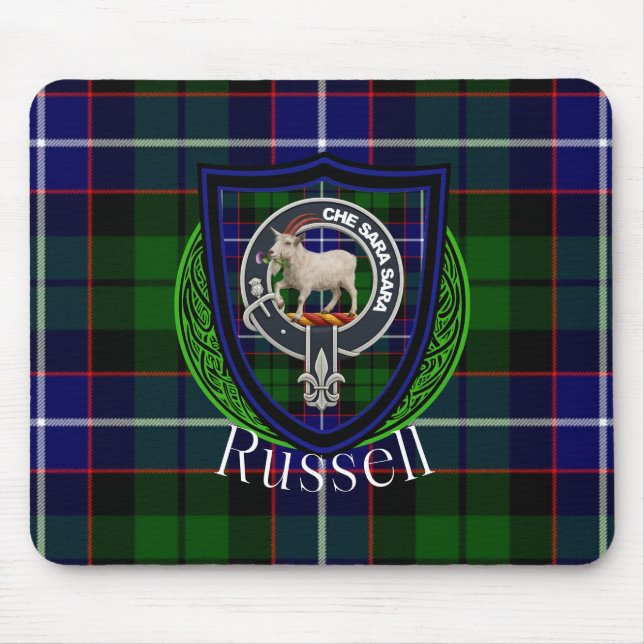 Russell Scottish Clan Tartan and Crest  Mousepad (Vorne)