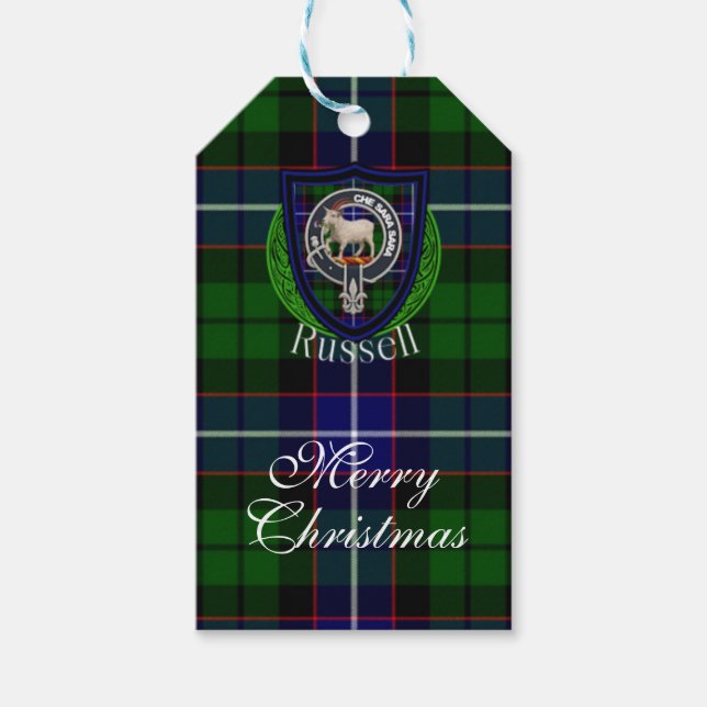 Russell Scottish Clan Tartan & Crest Geschenkanhänger (Vorderseite)