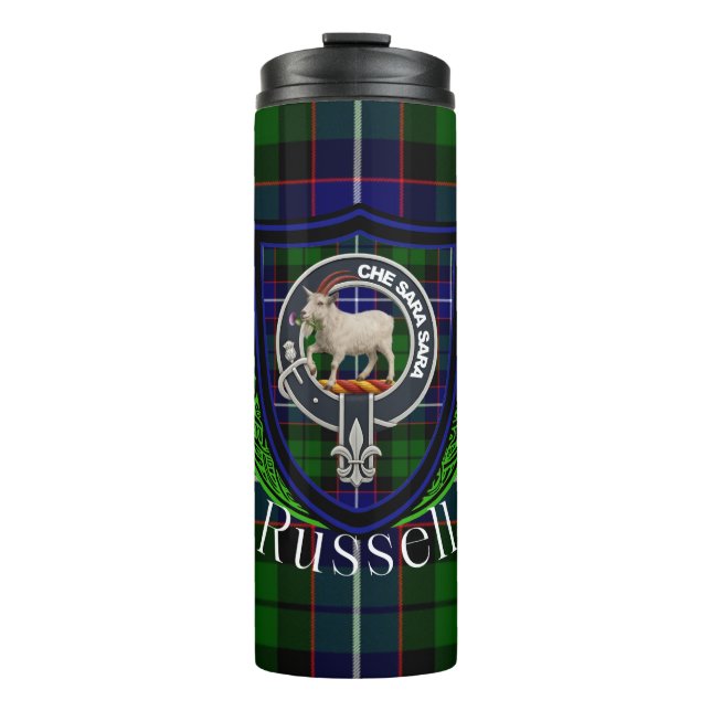 Russell Scottish Clan Tartan & Crest Thermosbecher (Vorderseite)