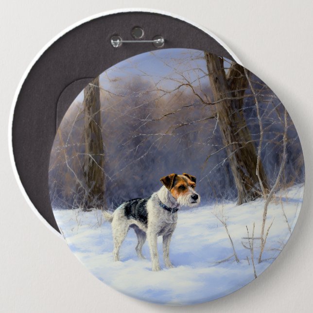 Russell Terrier Let It Snow Christmas Button (Vorne & Hinten)