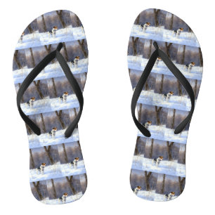 Russell Terrier Let It Snow Christmas Flip Flops