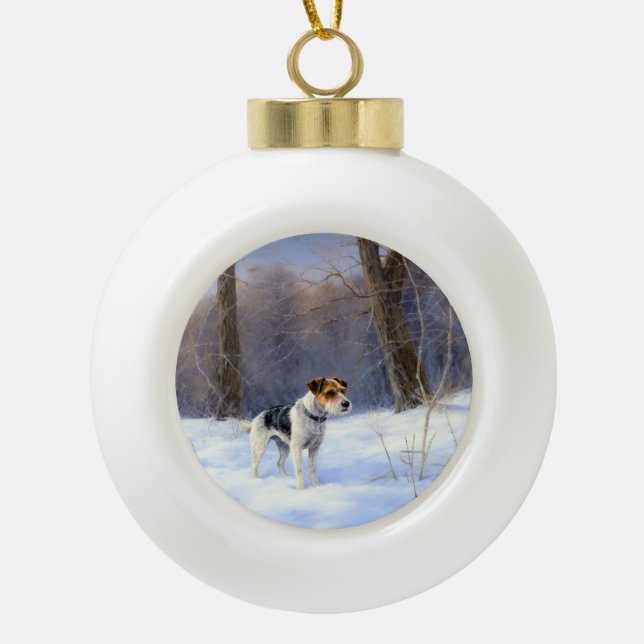 Russell Terrier Let It Snow Christmas Keramik Kugel-Ornament (Vorderseite)