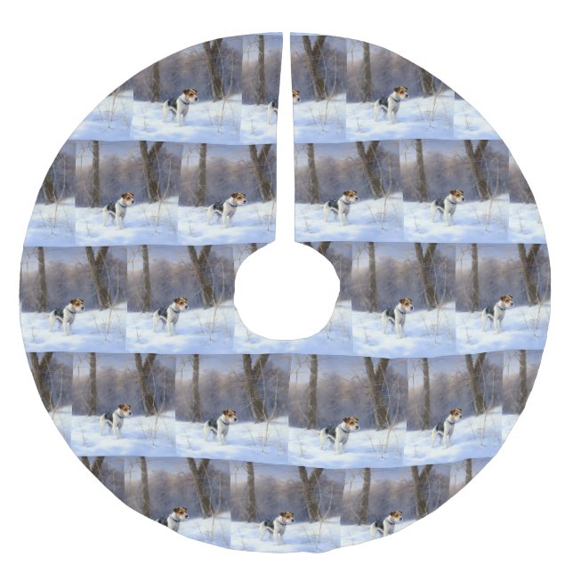 Russell Terrier Let It Snow Christmas Polyester Weihnachtsbaumdecke (Vorderseite)