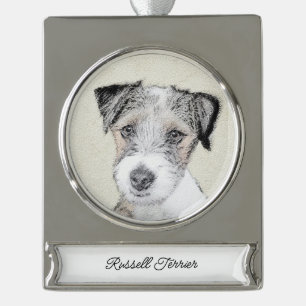 Russell Terrier Rough Painting - Original Dog Art Banner-Ornament Silber