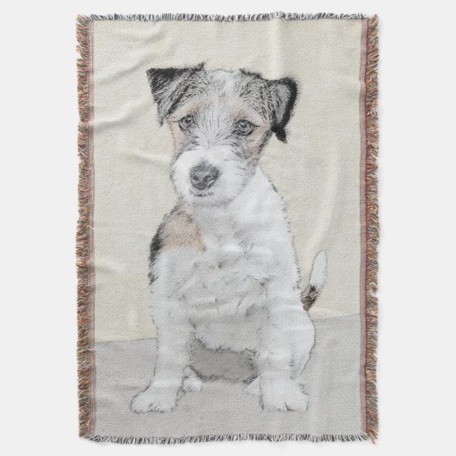 Russell Terrier Rough Painting - Original Dog Art Decke (Vorderseite Vertikal)