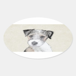 Russell Terrier Rough Painting - Original Dog Art Ovaler Aufkleber