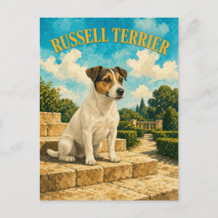 Russell Terrier, Vintage Wasserfarben-Hundekunst Postkarte