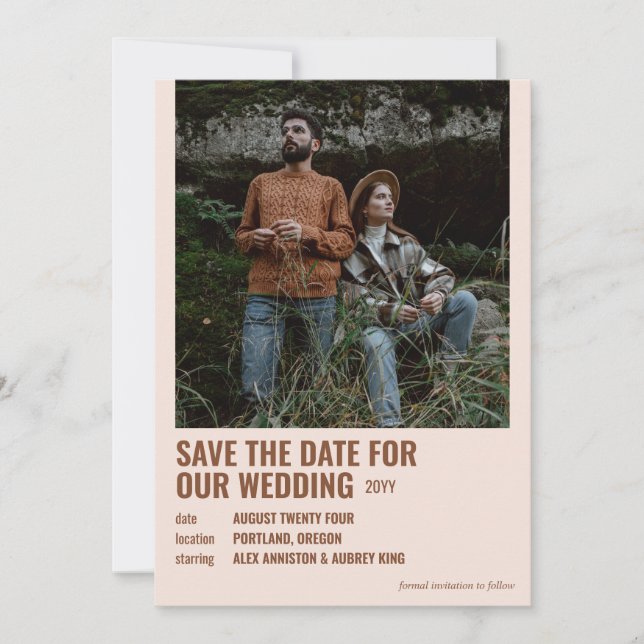 Russet & Almond Pink Hipster Movie Poster Foto Save The Date (Vorderseite)