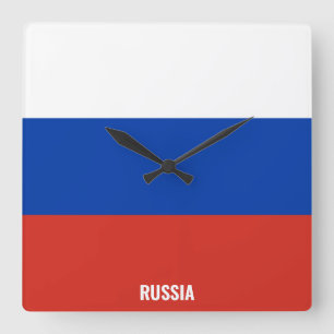 Russia National Flag Patriotic Quadratische Wanduhr