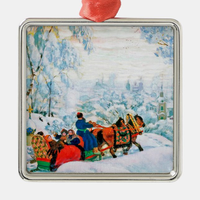 Russian Art Christmas Gift Ornament Aus Metall (Vorne)