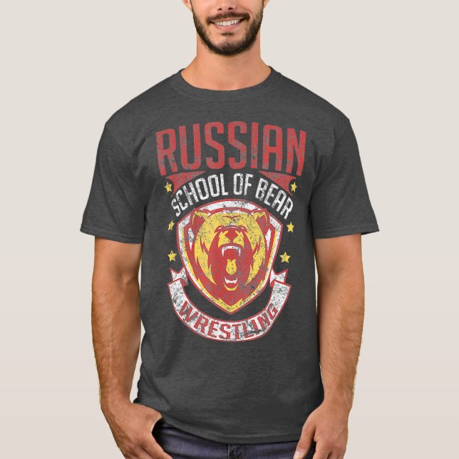 Russian Bear Wrestling Vintage MMA Grappling T-Shirt (Vorderseite)