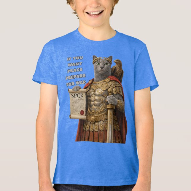 Russian Blue Caesar Cat Tri-Blend Shirt (Vorderseite)