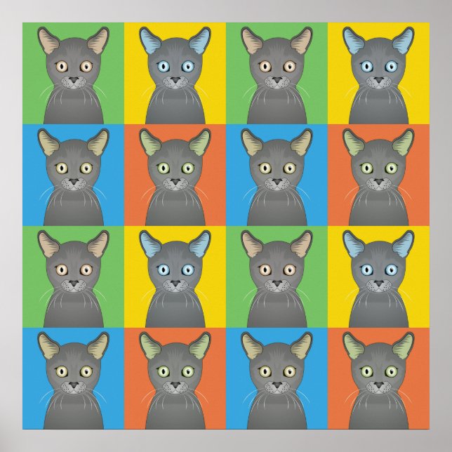 Russian Blue Cat Cartoon Pop-Art Poster (Vorne)