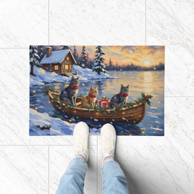 Russian Blue Cat Christmas Boat Holiday Fußmatte (Indoor)