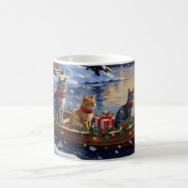 Russian Blue Cat Christmas Boat Holiday Kaffeetasse (Mittel)