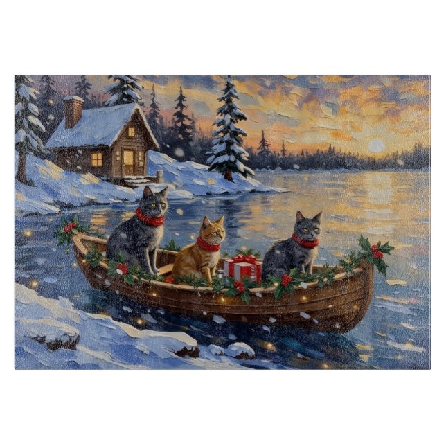 Russian Blue Cat Christmas Boat Holiday Schneidebrett (Vorderseite)