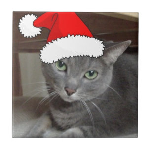 Russian Blue Cat Christmas Fliese