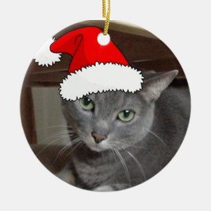 Russian Blue Cat Christmas Keramik Ornament