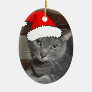 Russian Blue Cat Christmas Keramik Ornament