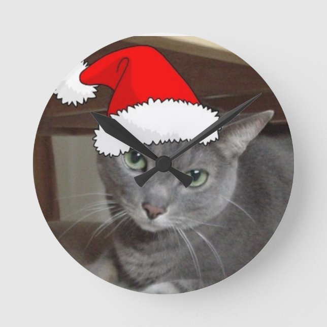 Russian Blue Cat Christmas Runde Wanduhr (Vorderseite)