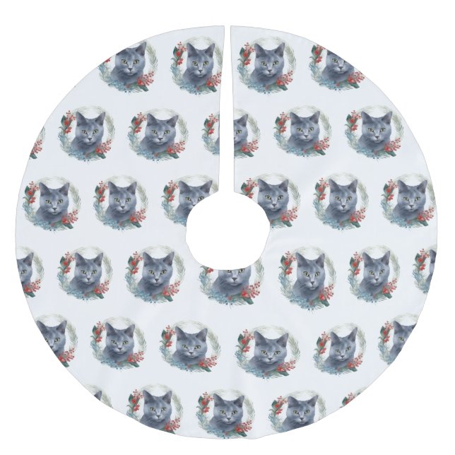 Russian Blue Cat Christmas Wreath Festive Kitten Polyester Weihnachtsbaumdecke (Vorderseite)