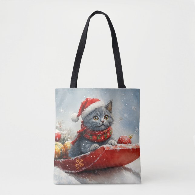 Russian Blue Cat in Sledge Let it Snow Christmas (Vorderseite)